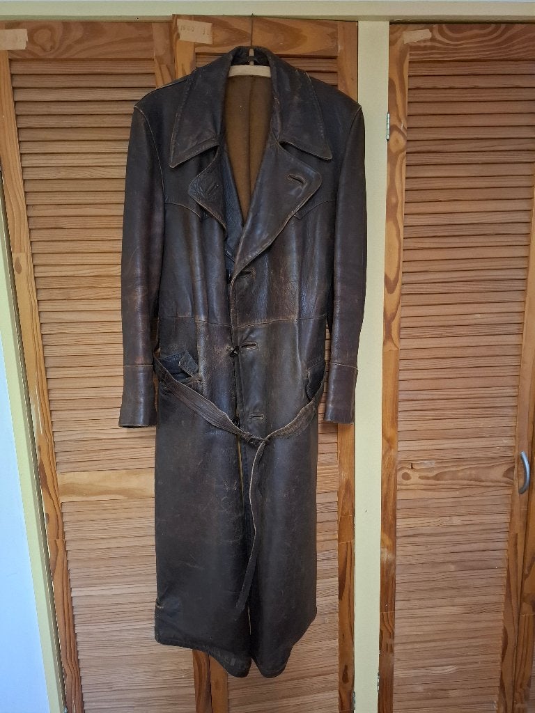 Vintage lange leren solex jas, Ophalen, Bruin, Wellsco, Maat 56/58 (XL)