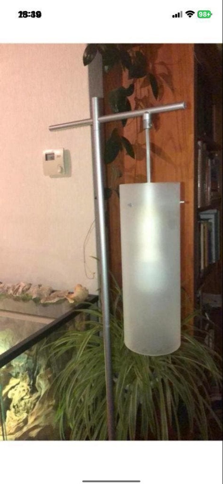 Moderne staande lamp met glazen kap, Ophalen, Gebruikt, Glas, 150 tot 200 cm