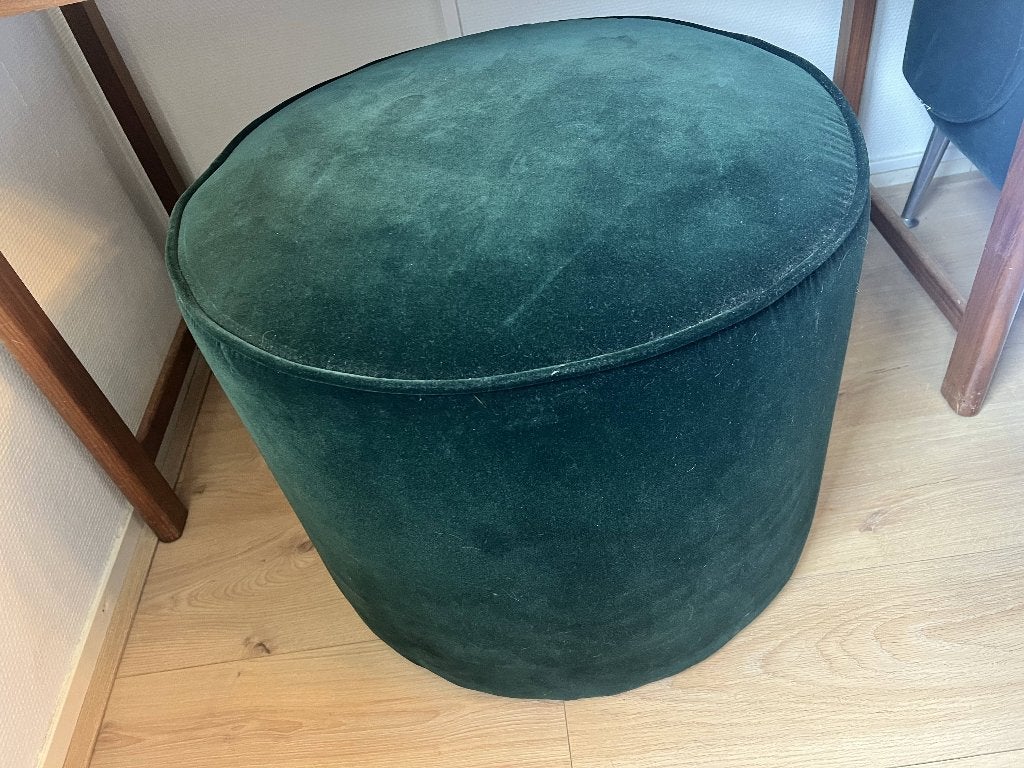 IKEA GRUNDSJÖ poef Djuparp donkergroen fluweel (905.204.78), Ophalen, 125 cm of meer, Rond, Zo goed als nieuw