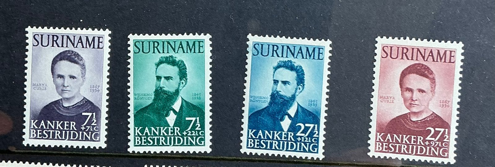 Suriname NVPH nr 280/3 ongebruikt Curie en Rontgen 1950, Postzegels en Munten, Verzenden, Postfris