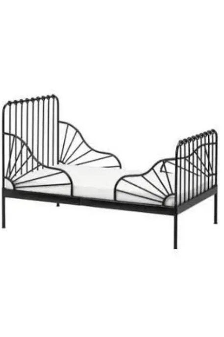 IKEA Minnen uitschuifbaar bed met matras, zwart, Ophalen, Eenpersoons, Zwart, 80 cm