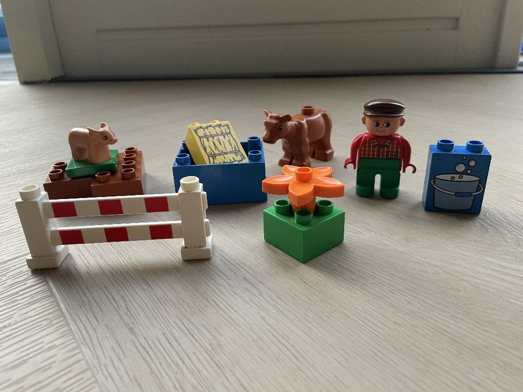 lego duplo set boerderij 11 blokken koe, varken, big, hooi, Gebruikt, Overige thema's, Ophalen of Verzenden, Duplo