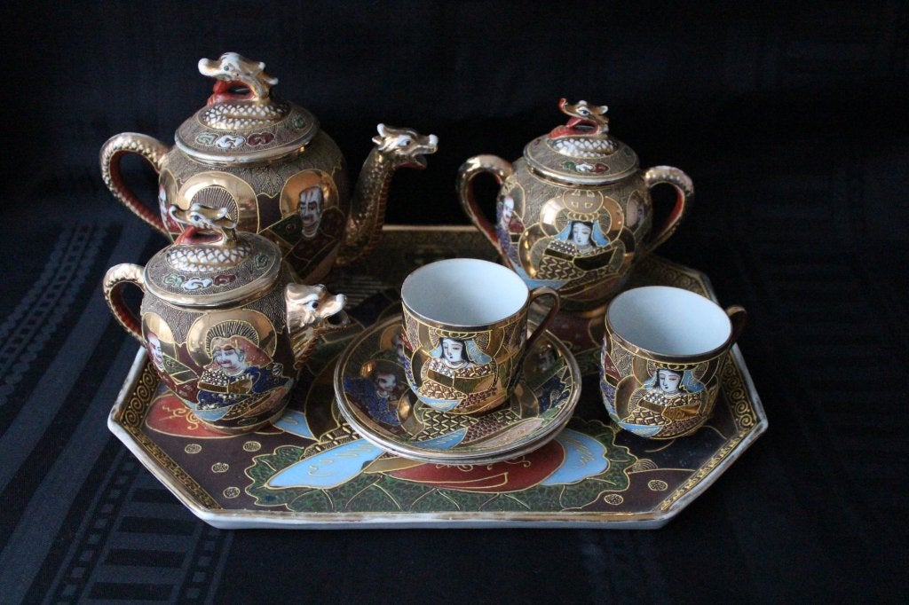 Antiek Japans Satsuma Draken Theeservies - Handgeschilderd, Ophalen of Verzenden