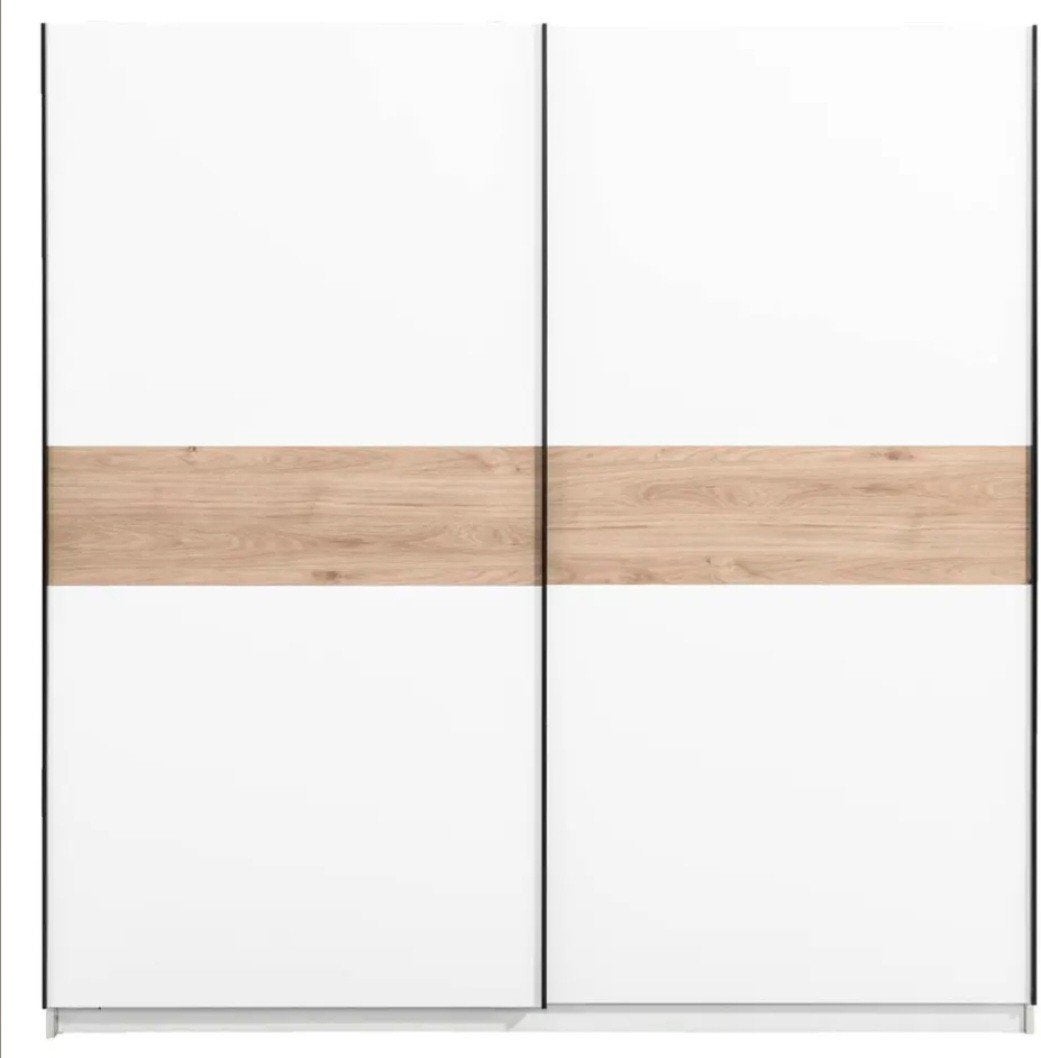 Witte kledingkast met schuifdeuren en houtlook accent, Huis en Inrichting, Ophalen, Gebruikt, 100 tot 150 cm, 200 cm of meer