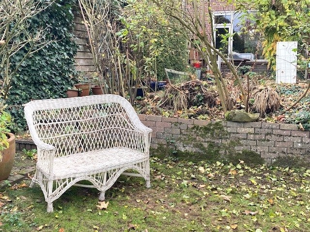 Rieten tuinbank (jaren 30), Tuin en Terras, Ophalen, Gebruikt, Rotan