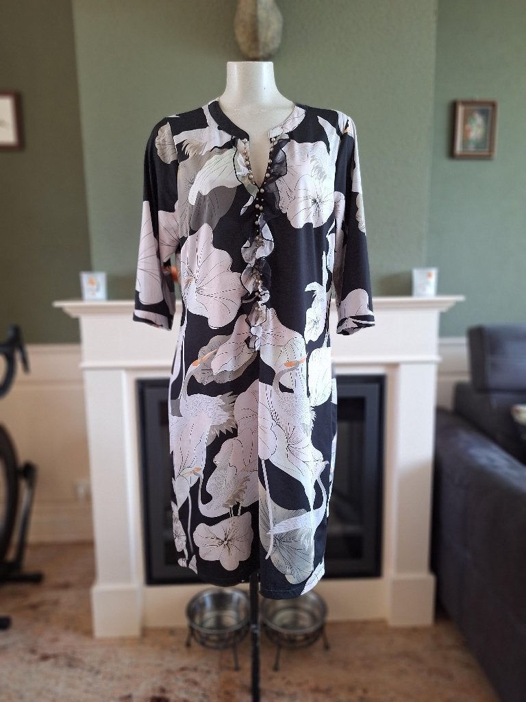 K-Design K Design kraanvogel print jurk L, Maat 38/40 (M), K-design, Verzenden, Zwart