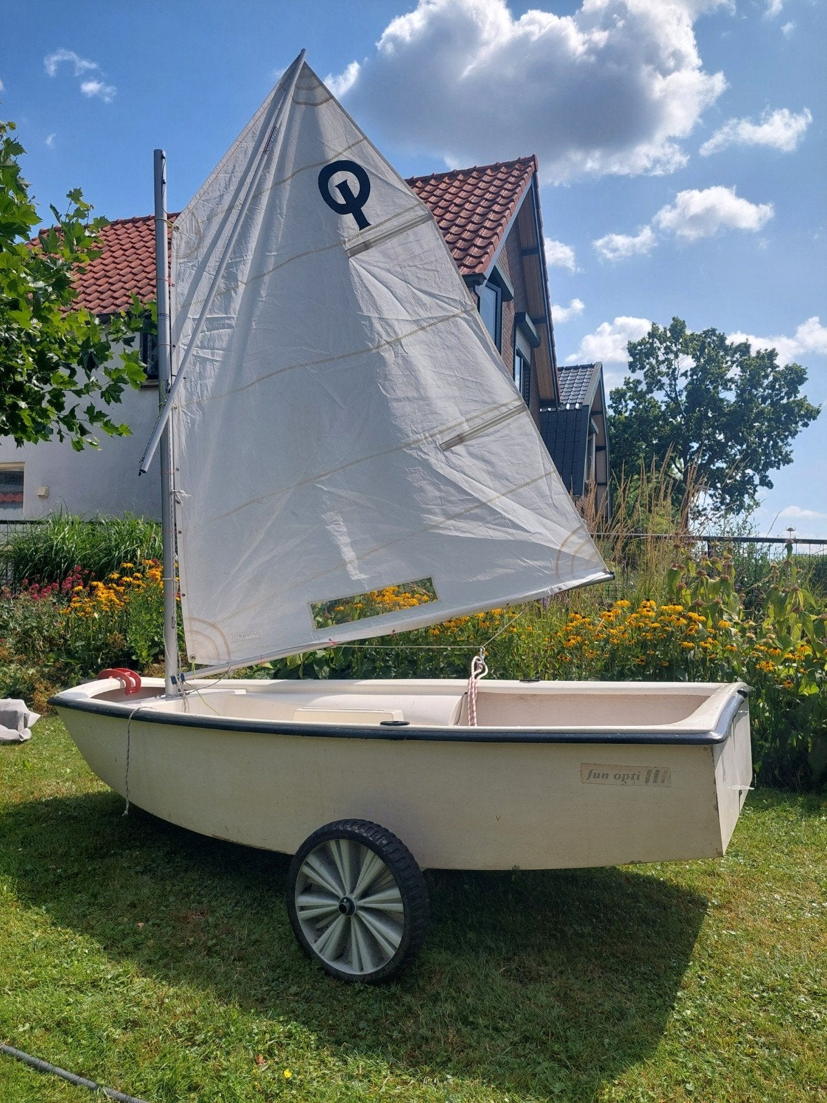 Optimist vaarklaar, incl trailer, dekzeil en reddingsvest, Ophalen of Verzenden