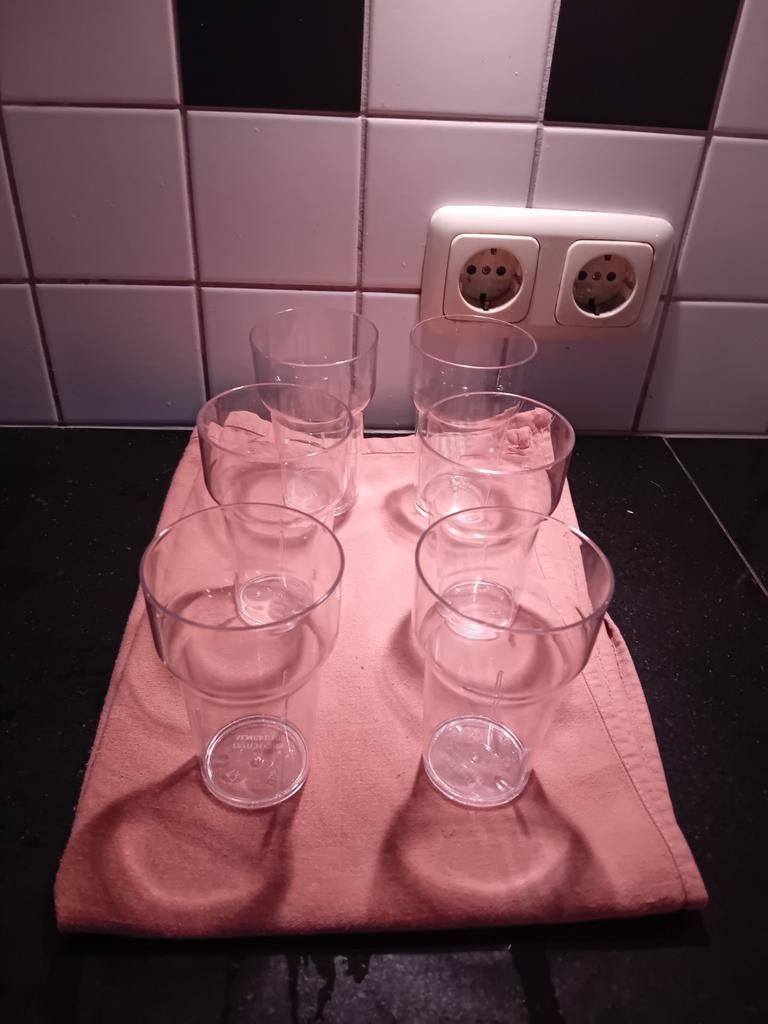 6 Afwasbare Plastic Glazen voor Camping/Picknick, Caravans en Kamperen, Ophalen of Verzenden