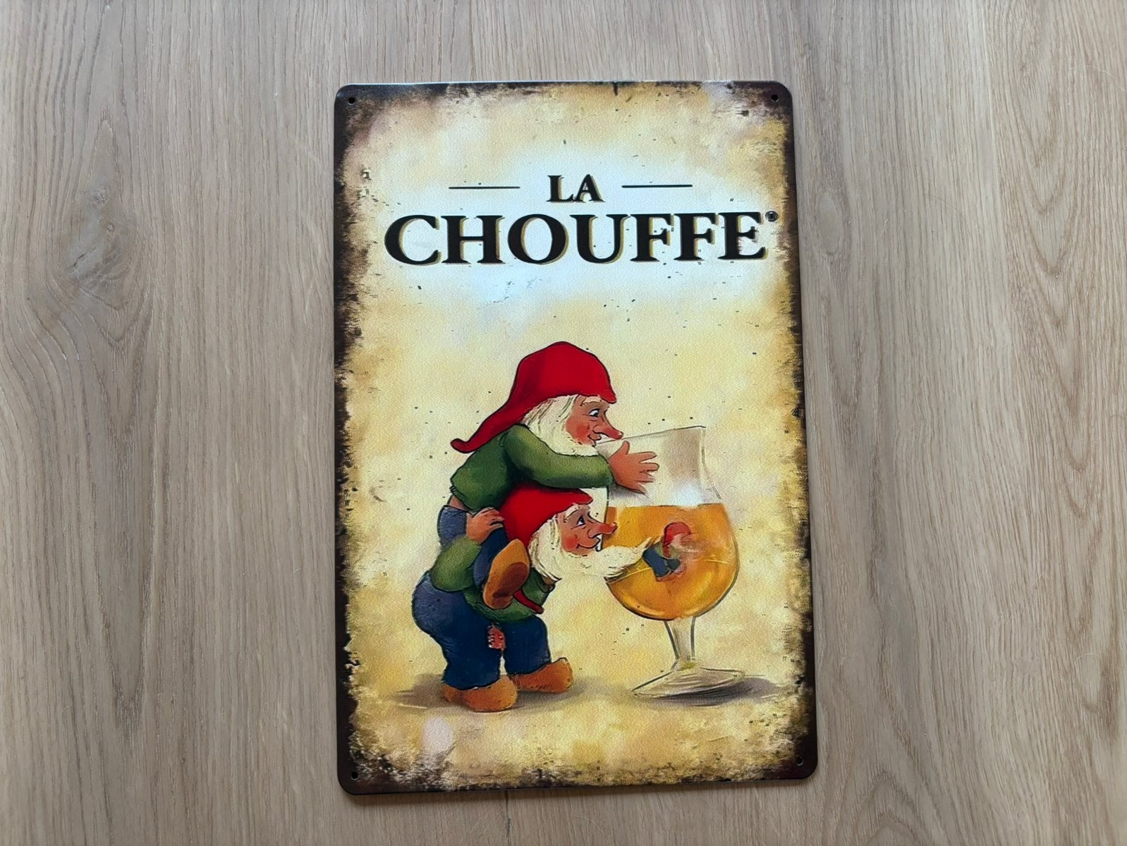 Prachtig vintage reclamebord La Chouffe (30x20), Verzamelen, Merken en Reclamevoorwerpen, Ophalen of Verzenden, Zo goed als nieuw