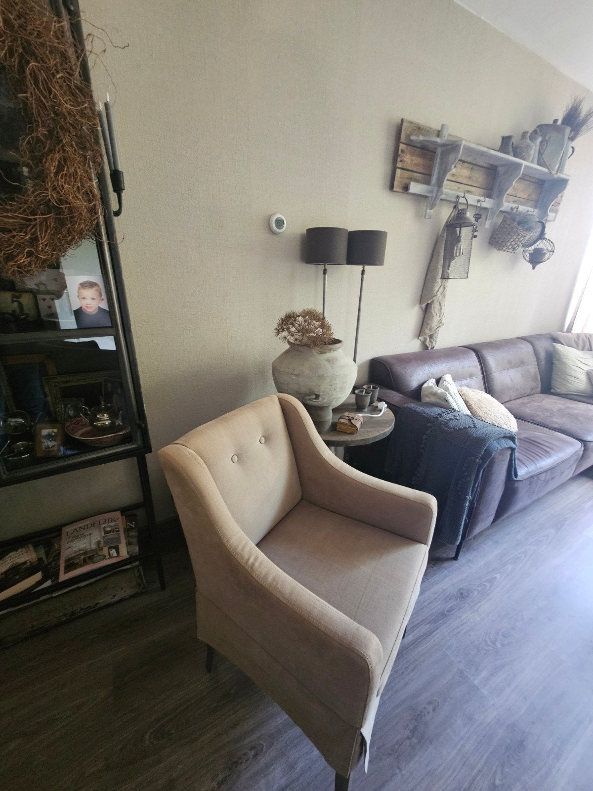 Leuke kaki fauteuil, Ophalen, Gebruikt, 75 tot 100 cm, Stof