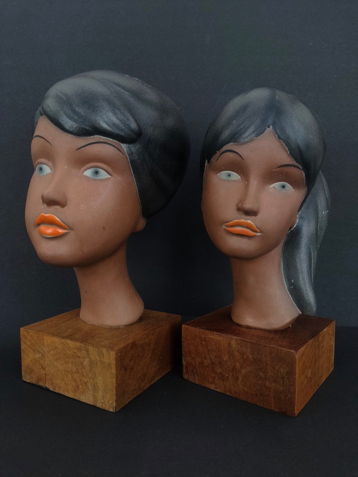 Midcentury keramische vrouwen hoofdjes op sokkel, Verzenden