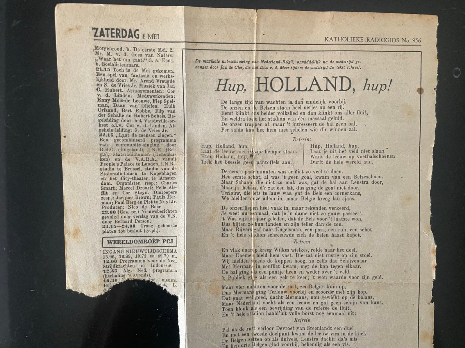 HUP HOLLAND HUP - tekst uit radiogids no. 956 - 1948, Ophalen of Verzenden, Gebruikt