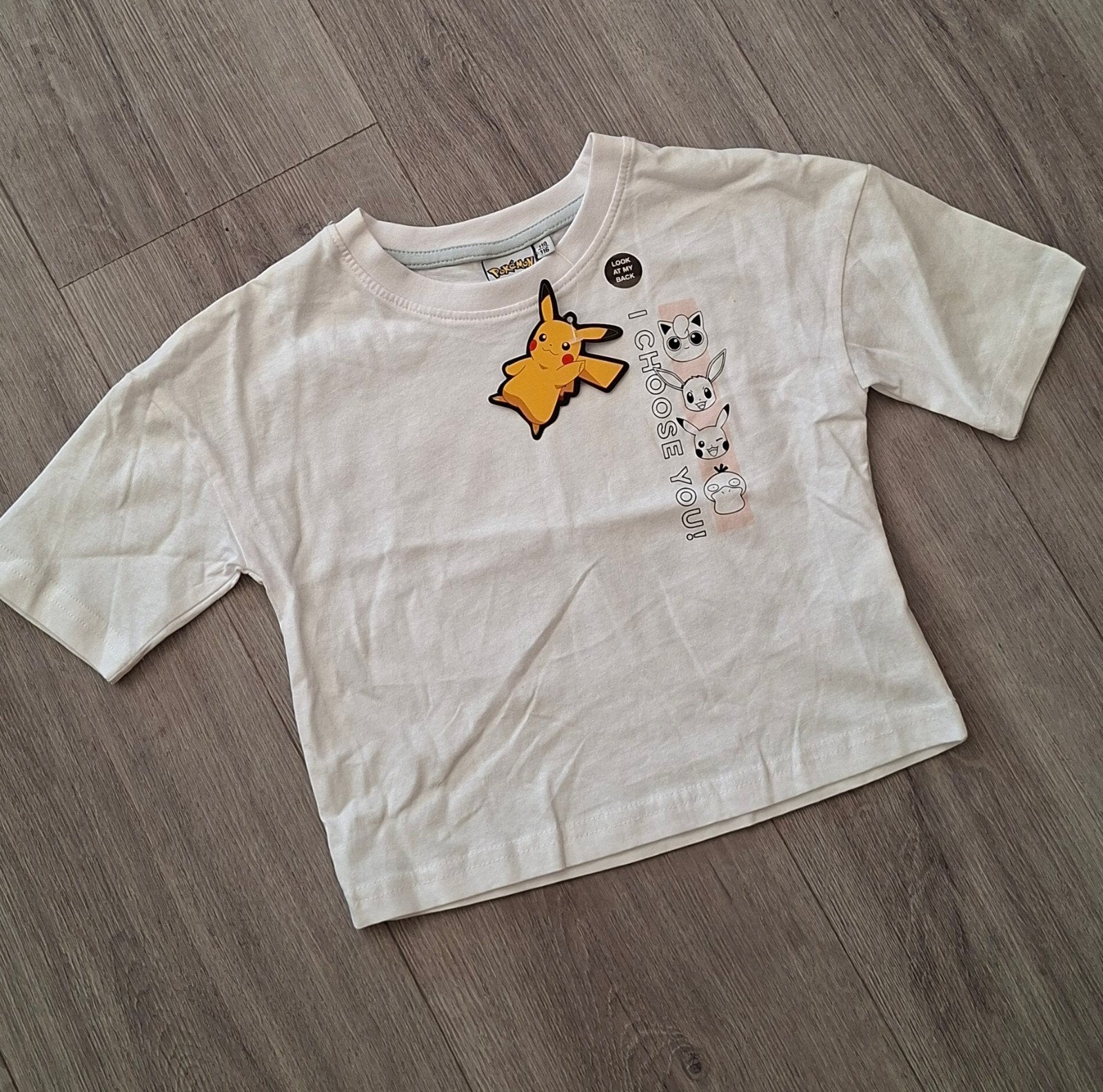 wit pokèmon t-shirt 110/116 korte mouw zie ook achterpand, Ophalen of Verzenden, Nieuw, Jongen of Meisje