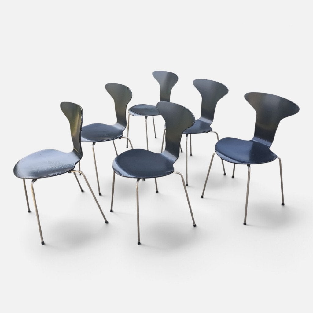 6x Arne Jacobsen 3105 Mosquito Chair 1950-60s Fritz Hansen, Huis en Inrichting, Gebruikt, Zwart, Vijf, Zes of meer stoelen, Hout