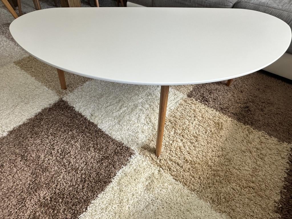 Ovale salontafel JYSK LEJRE wit/eiken – zo goed als nieuw, Ophalen, Eikenhout, 100 tot 150 cm, Scandinavisch