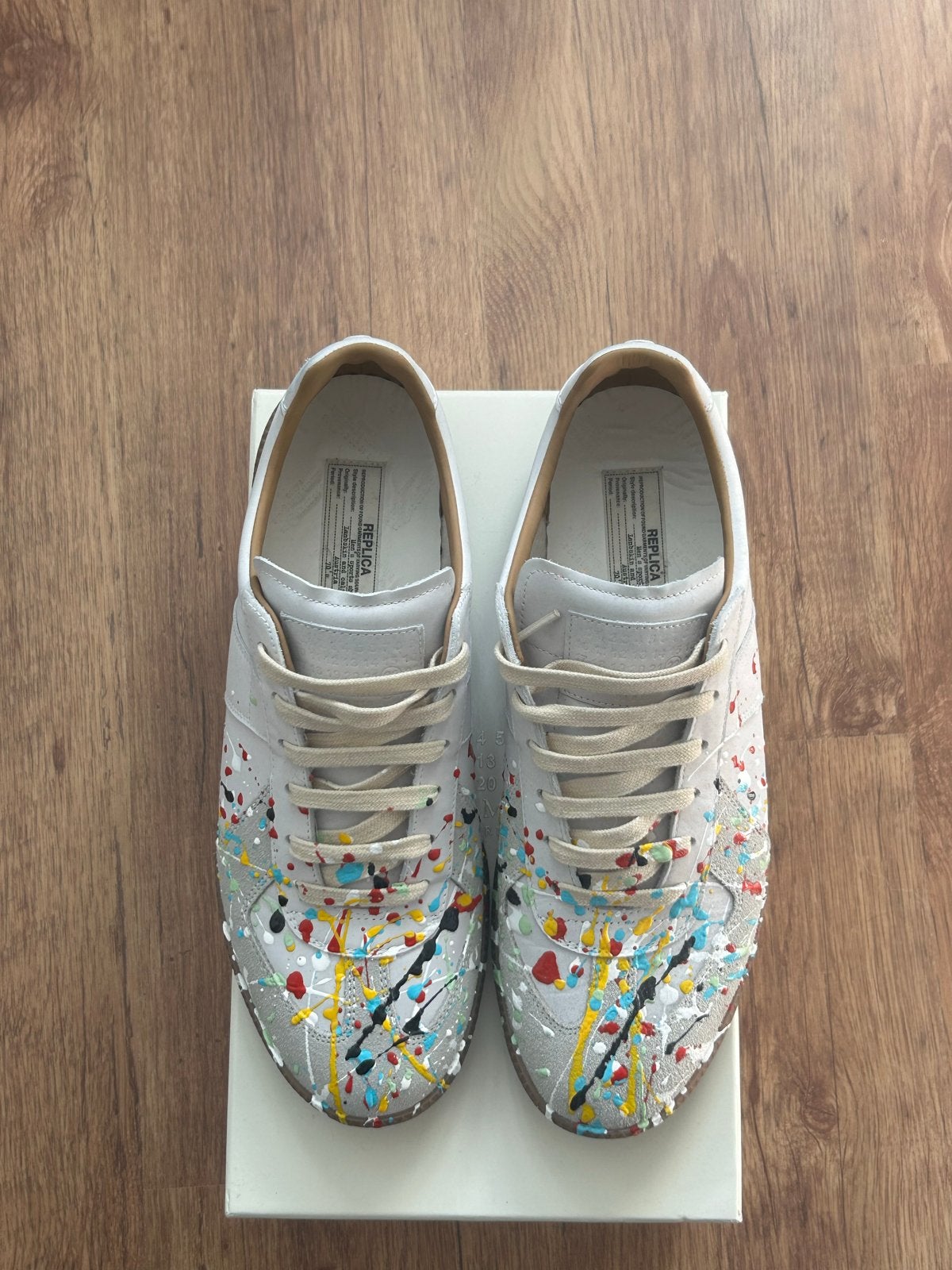 Maison Margiela Replica Paint Drop Sneakers Maat 47, Kleding | Heren, Verzenden, Gedragen, Wit, Sneakers of Gympen