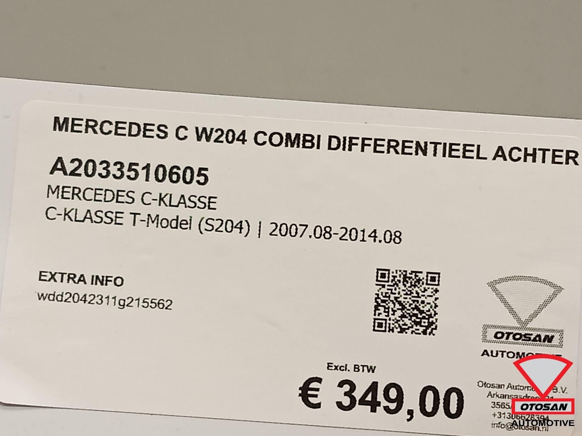 Mercedes C W204 Combi Differentieel Achter A2033510605, Gebruikt, Mercedes-Benz AG, Mercedes-Benz, Ophalen of Verzenden
