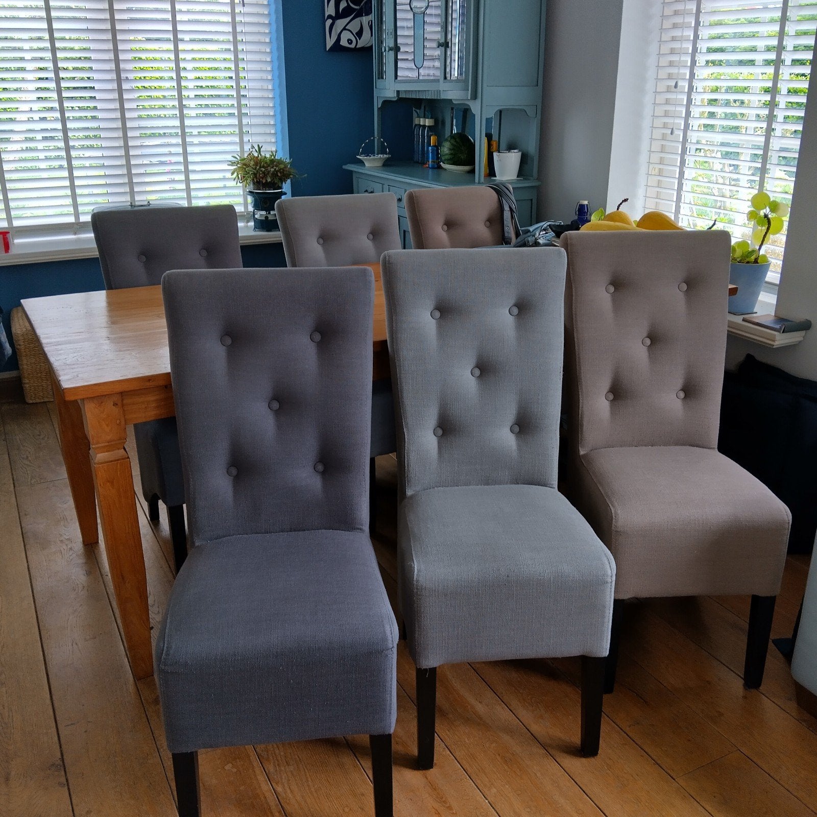 6 eetkamerstoelen in 3 kleuren, Ophalen, Gebruikt, Grijs, Vijf, Zes of meer stoelen