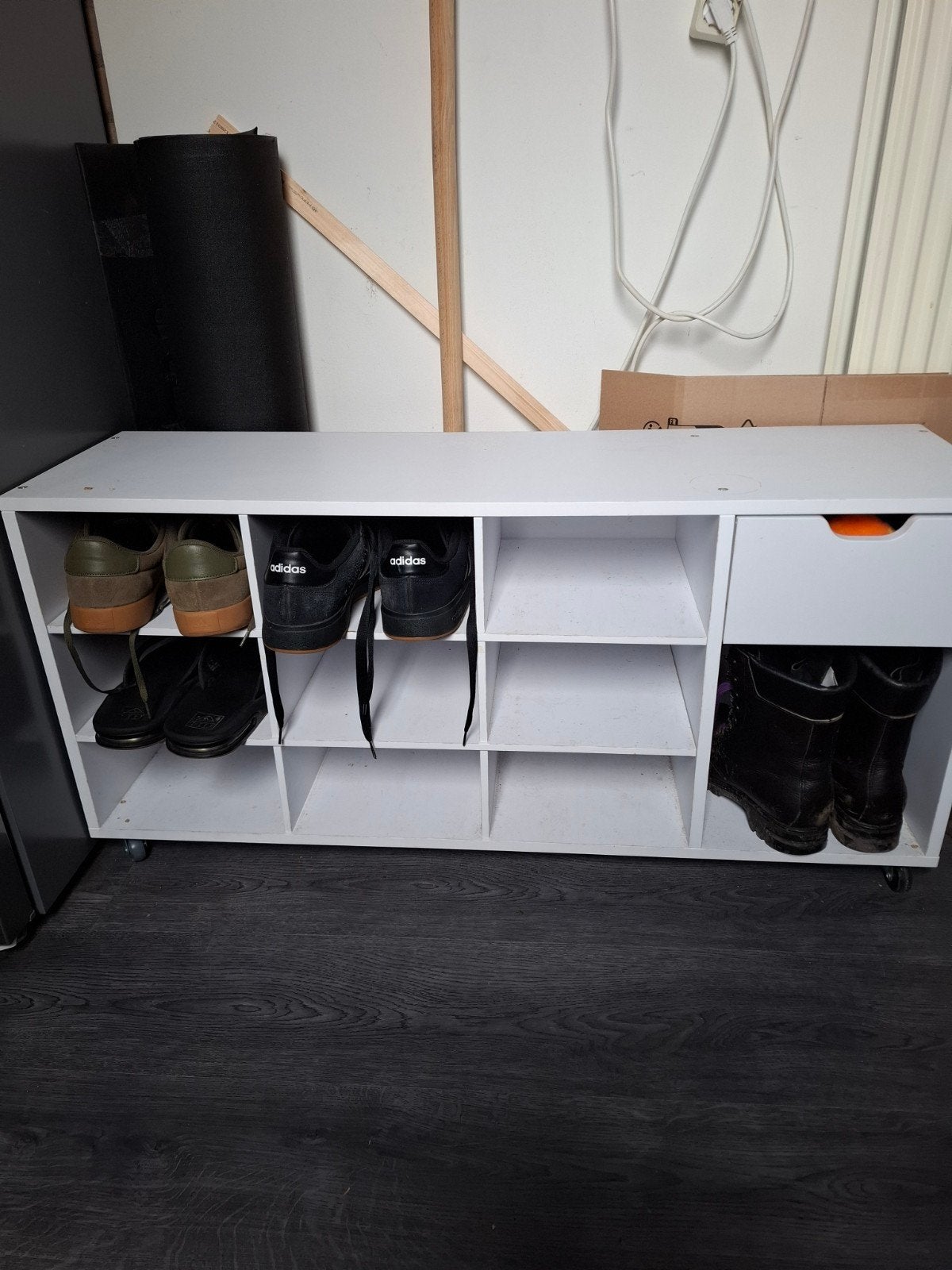 Schoenenrek op wieltjes met lade - 104x30x50 cm, Huis en Inrichting, Ophalen, Gebruikt, Modern