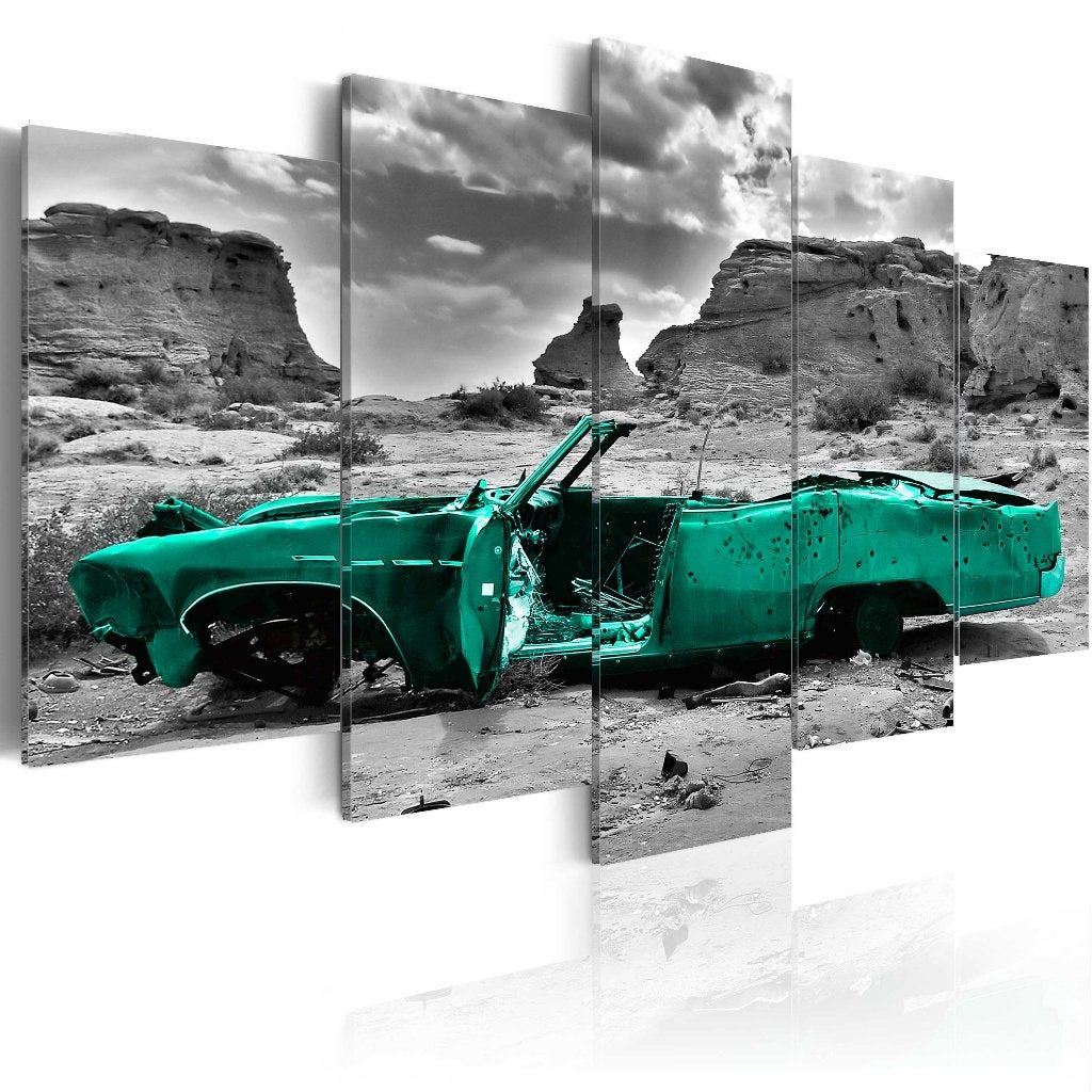 768 Groen Cabrio Oldtimer 5 Luik Canvas Schilderij 200x100cm, Ophalen of Verzenden