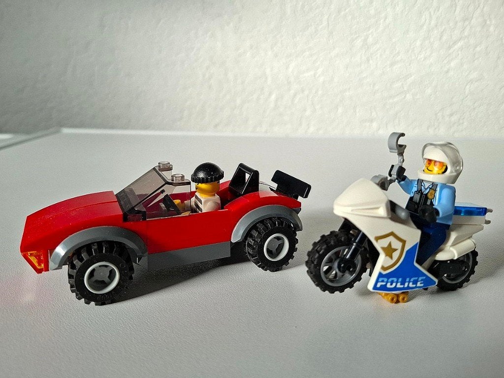 LEGO Achtervolging auto op Politie motor 60392, Ophalen, City, Lego, Inclusief instructies