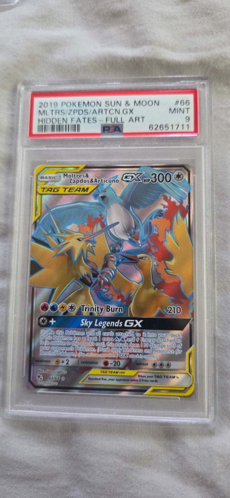 PSA 9 Moltres & Zapdos & Articuno GX Full Art #66, Ophalen of Verzenden