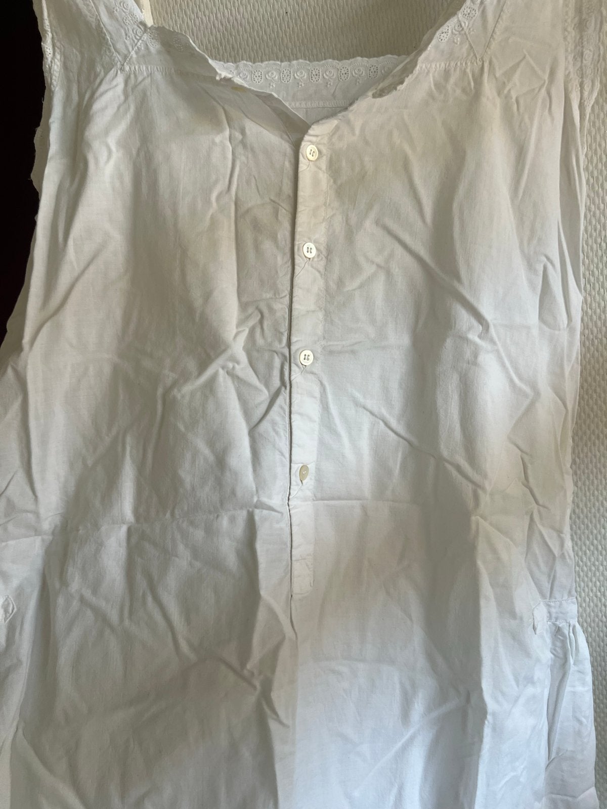Vintage Wit Katoenen nachthemd met Broderie, Antiek en Kunst, Ophalen of Verzenden, Dames