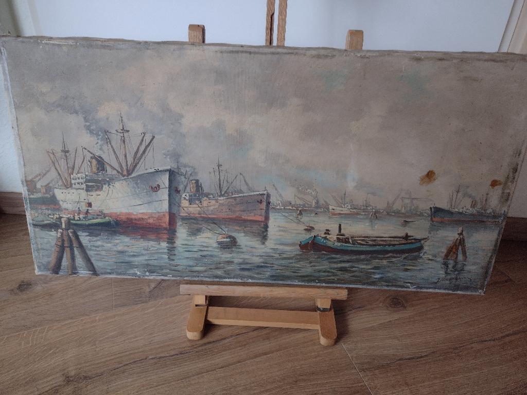 Rotterdamse Haven met diverse Vrachtboten voor, Antiek en Kunst, Ophalen of Verzenden