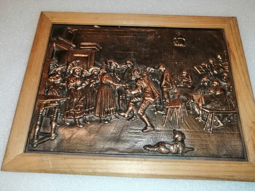 Massief rood koperen reliëf wandbeeld, 20x15cm, Antiek en Kunst, Ophalen of Verzenden, Koper