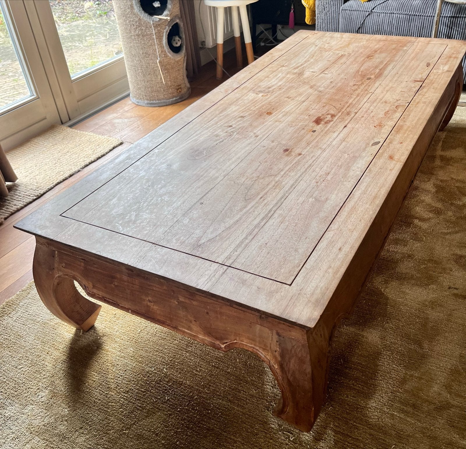 Robuuste teak salontafel opium - Gebruikt, Ophalen, Gebruikt, 50 tot 100 cm, 150 tot 200 cm