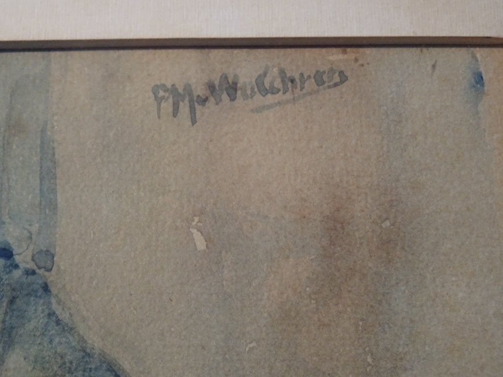 aquarel karnende boer bij boerderij, PM van Walcheren 1910, Antiek en Kunst, Kunst | Schilderijen | Klassiek, Verzenden, Portret of Personen