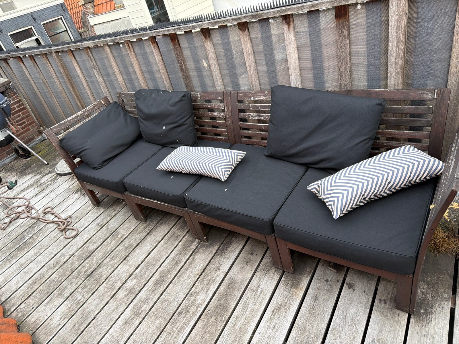 Gratis IKEA lounge set tuinbank met kussens - Jordaan, Tuin en Terras, Tuinbanken, Ophalen, Gebruikt, Hout