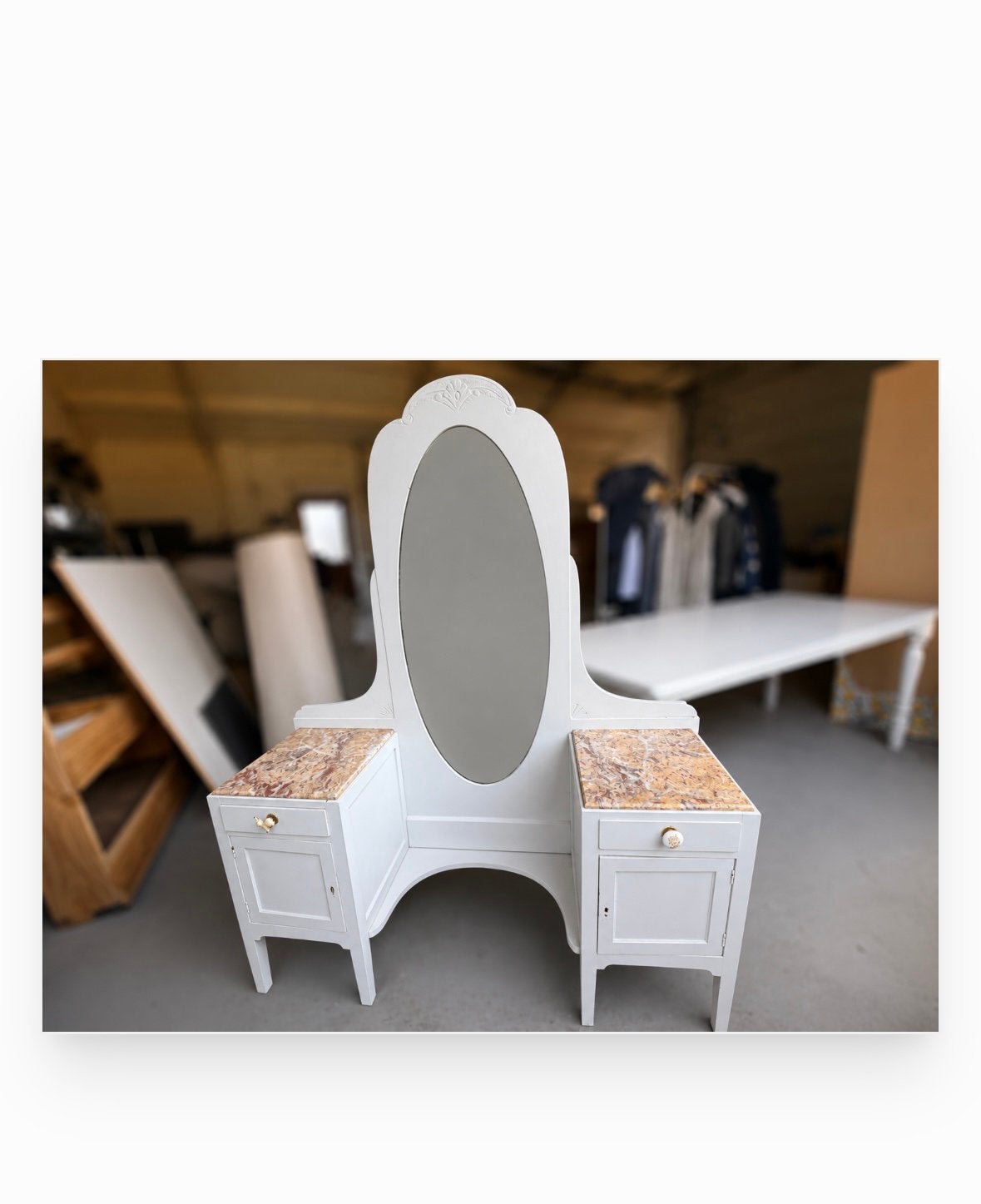 Vintage kaptafel met marmer, Ophalen, Gebruikt, Minder dan 100 cm