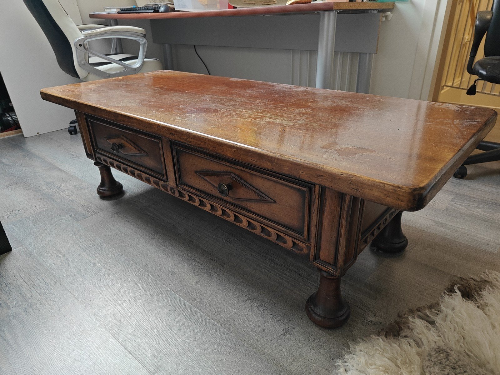 Vintage Salontafel met Lades - Hout, Ophalen