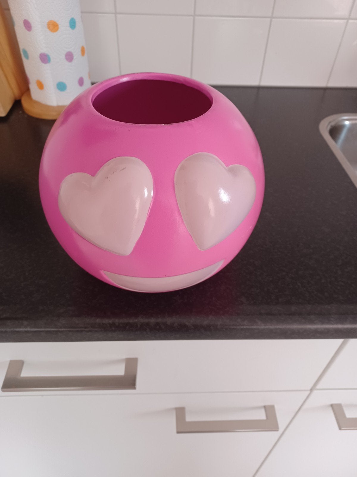leuke smiley bloempot roze, Rond, Ophalen of Verzenden, Aardewerk, Minder dan 40 cm