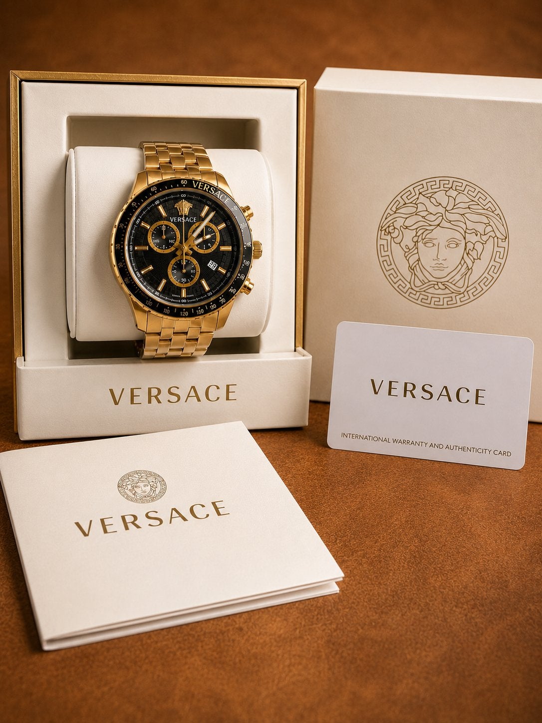 Versace Hellenyium Chronograph Swiss Made Complete Set, Staal, Staal, Polshorloge, Nieuw