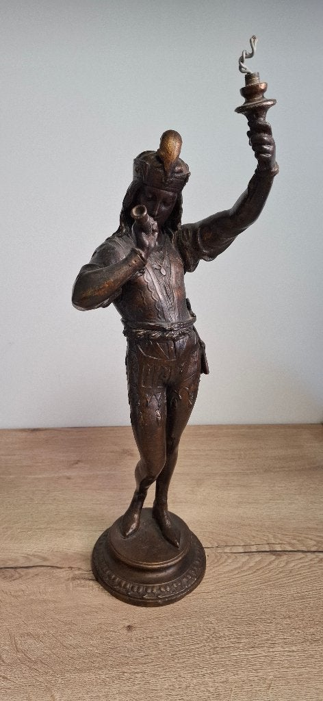 Antiek Frans Beeld / Figuurlamp Troubadour 48,5 cm, Ophalen of Verzenden