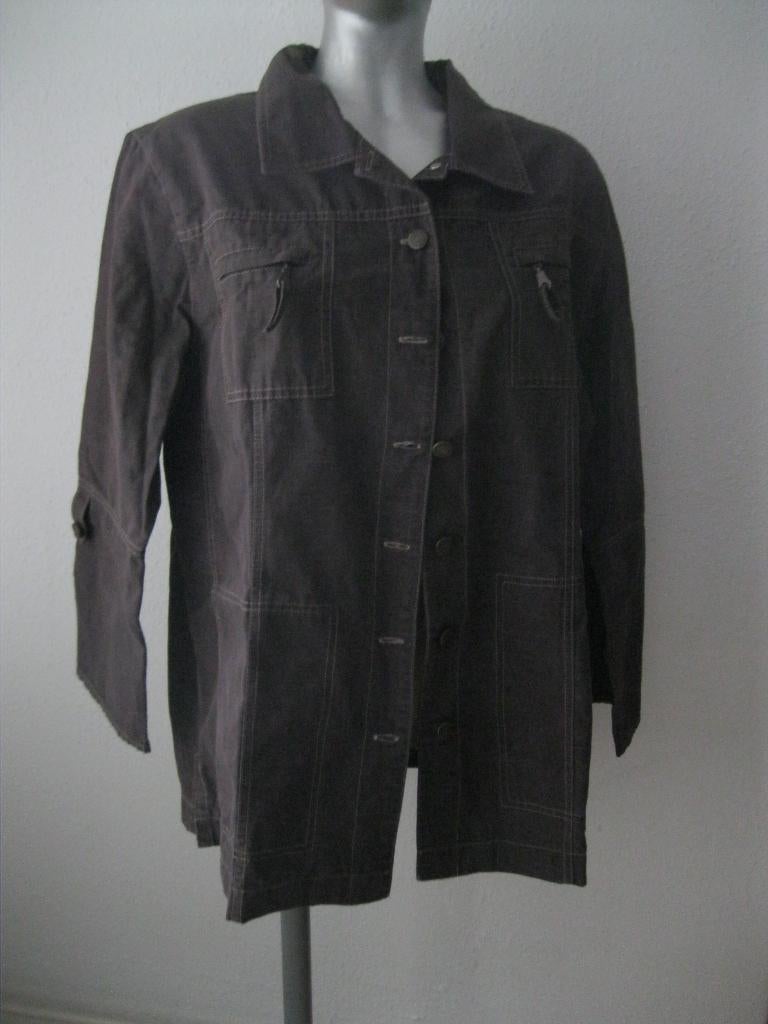 maat XL, (46) 1 nieuw bruin denim jasje, 74 cm., Kleding | Dames, Bruin, Maat 46/48 (XL) of groter, Nieuw, Ophalen of Verzenden