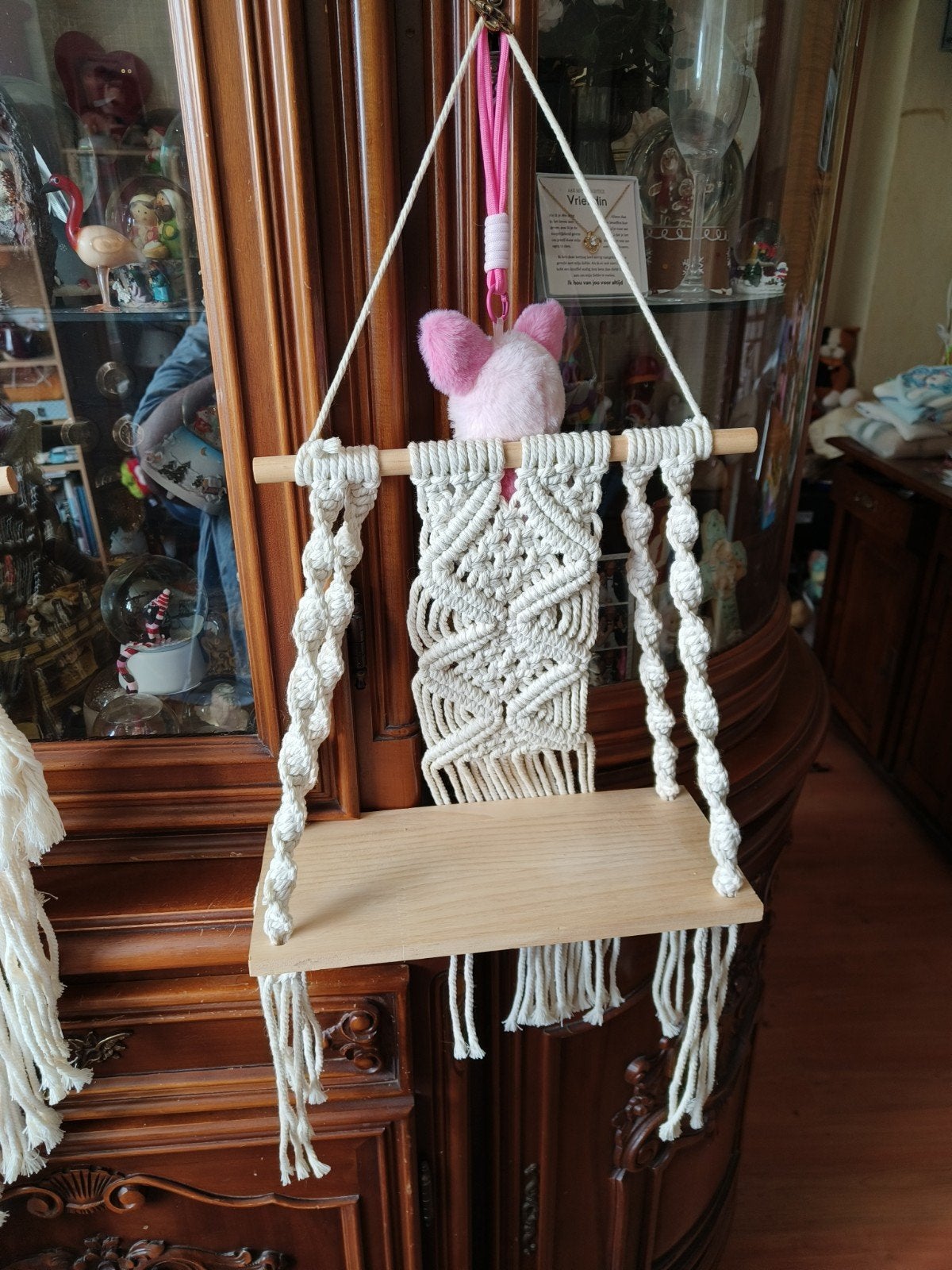 Macramé wandhanger / plantenhanger, Beige, Boho, Ophalen of Verzenden, Zo goed als nieuw