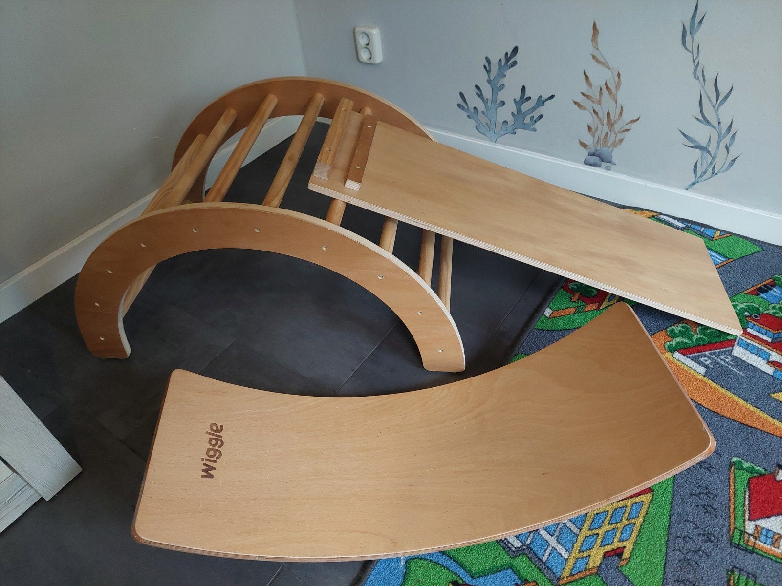 Houten klimrek met glijbaan en XL balansbord, Ophalen, Zo goed als nieuw
