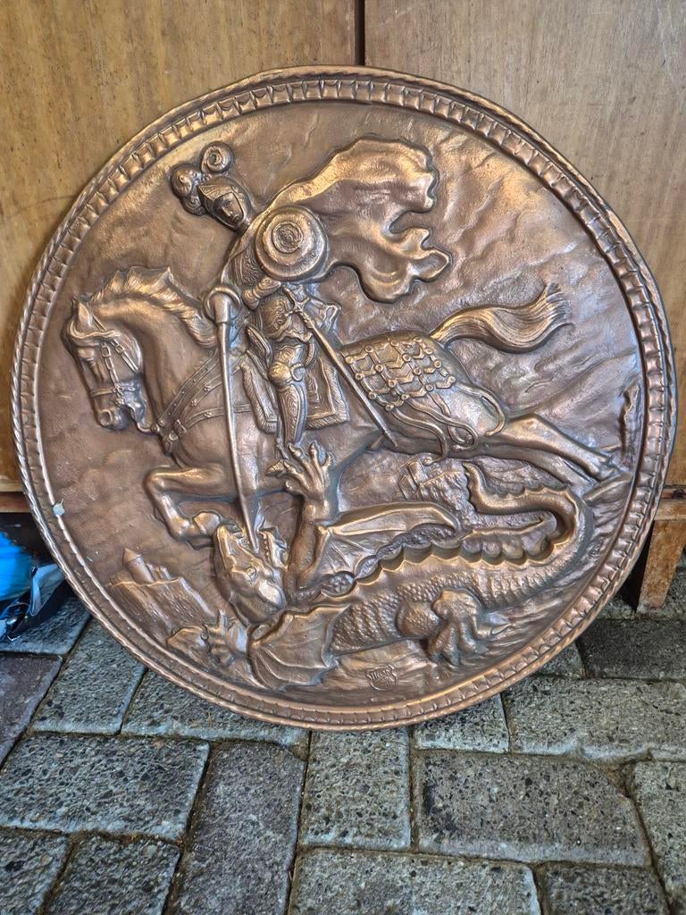 TE KOOP! Metalen wandbord, kachelset en fruitschaal., Ophalen, Metaal