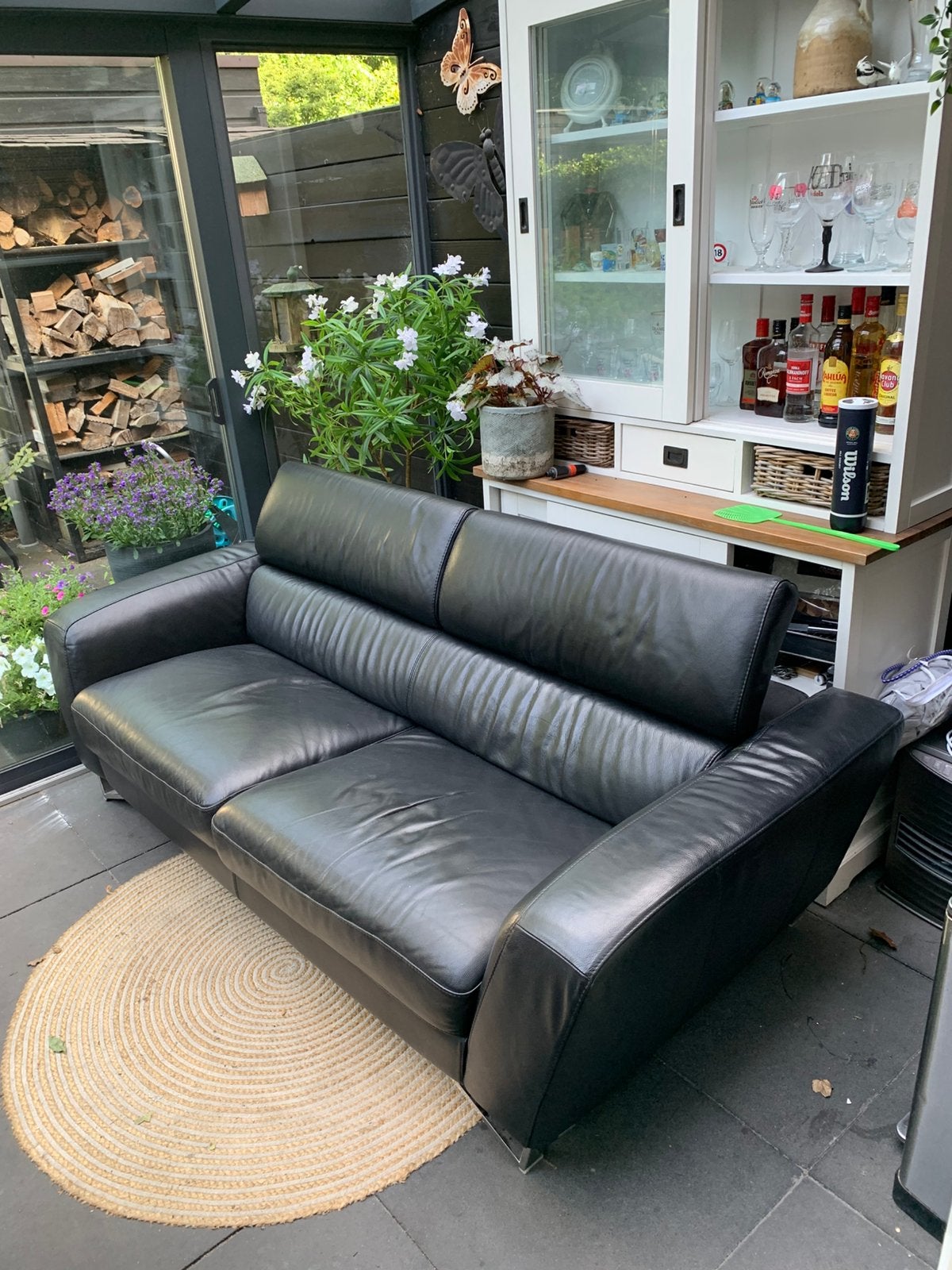 Leren bank, Huis en Inrichting, Ophalen, Gebruikt, Driepersoons, 75 tot 100 cm