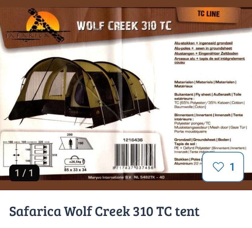 Safarica Wolf Creek 310 TC tent, Ophalen, Zo goed als nieuw, Tot en met 4