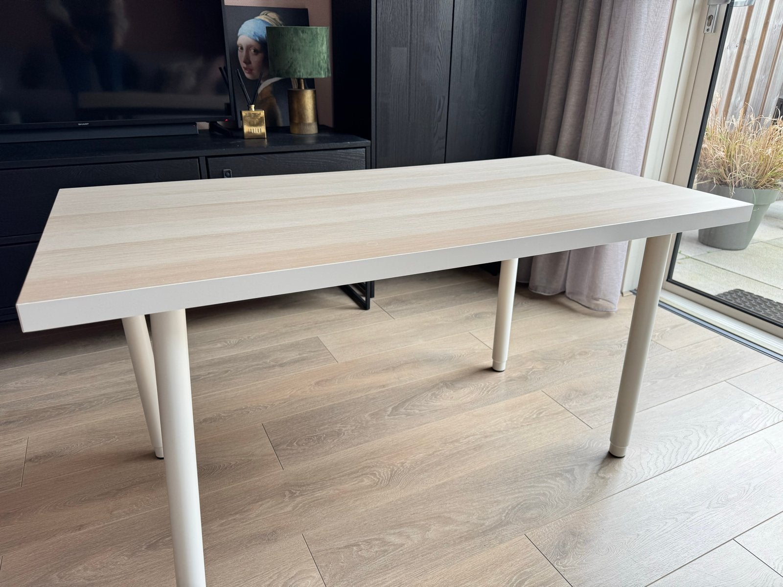 Bureau met witte verstelbare poten, Huis en Inrichting, Bureaus, Ophalen, Overige typen, Gebruikt, Hout
