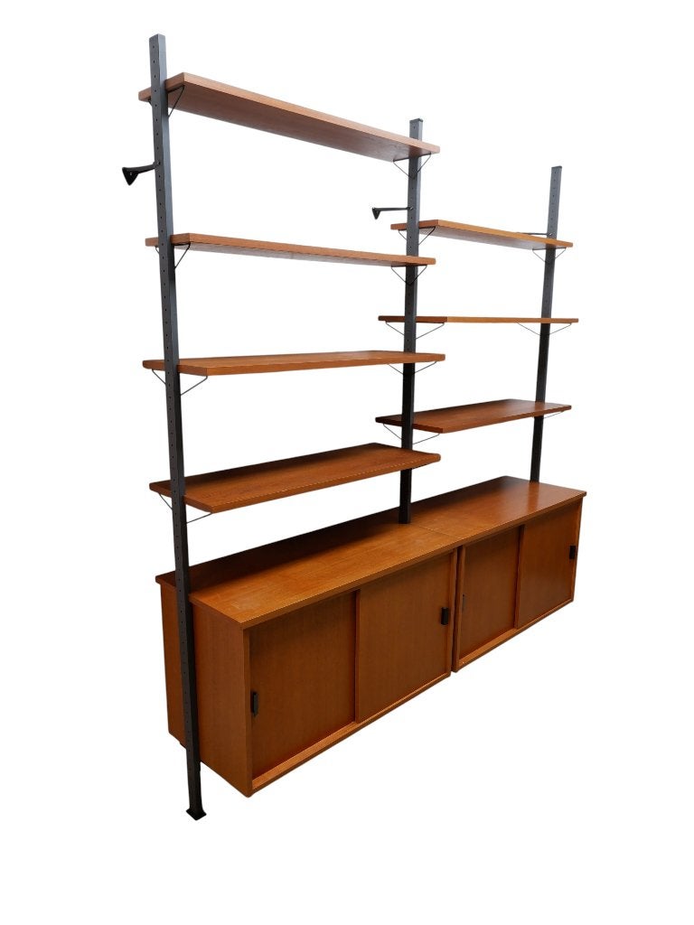 Zweedse Vintage teak wandkast van Olof Pira, jaren 60, Ophalen, Teakhout, 200 cm of meer, 150 tot 200 cm