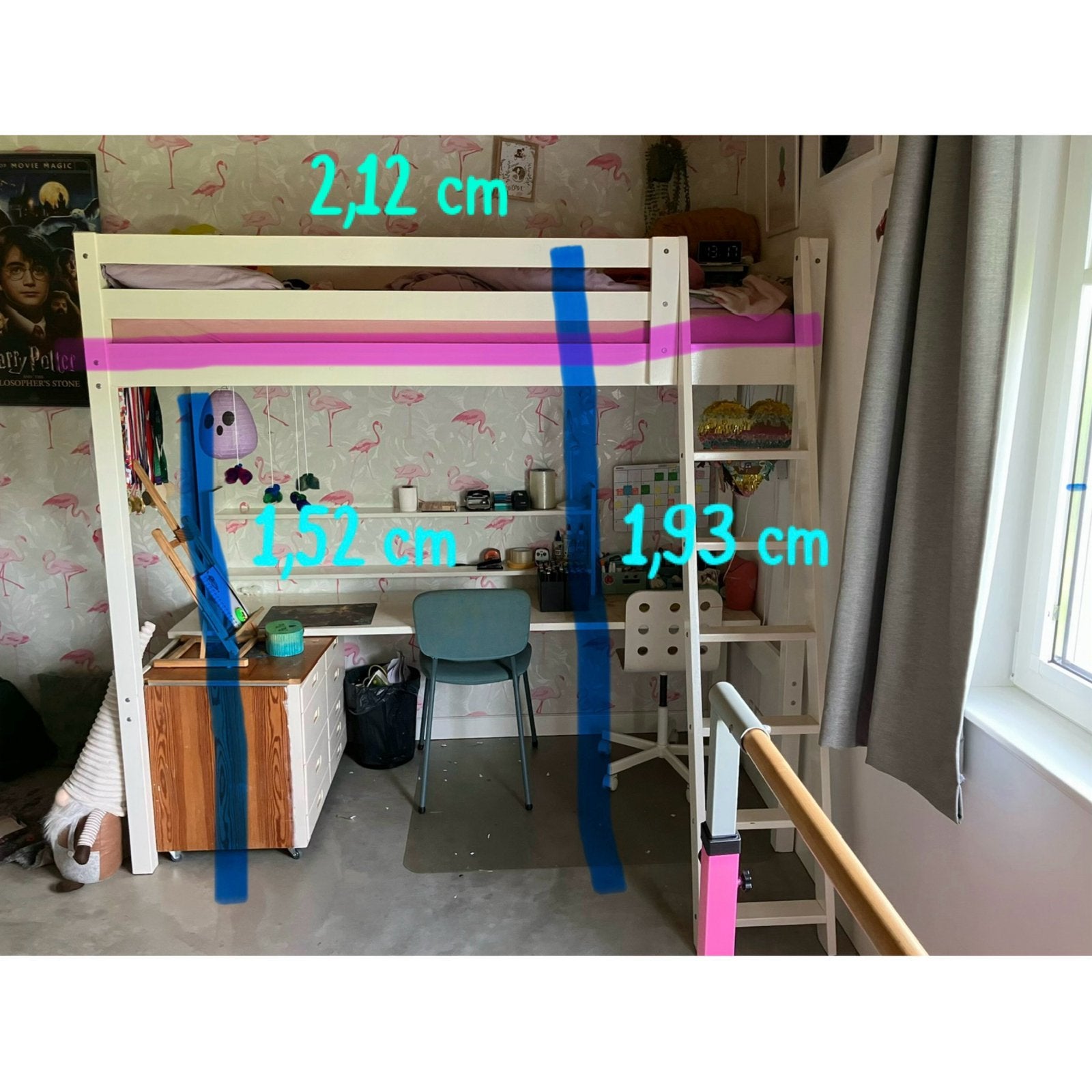 Hoogslaper wit met bureau, Ophalen, Gebruikt, Eenpersoons, 90 cm