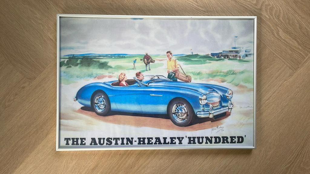 Austin healey 100-4 poster ingelijst  Brian Healey signature, Ophalen of Verzenden, Zo goed als nieuw