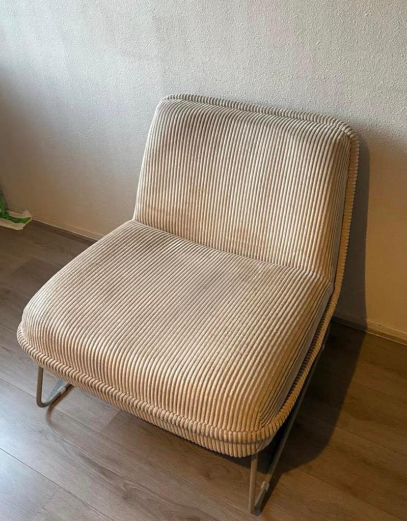 Karwei fauteuil amber beige ribstof, Ophalen of Verzenden, Zo goed als nieuw, Overige kleuren, Eén