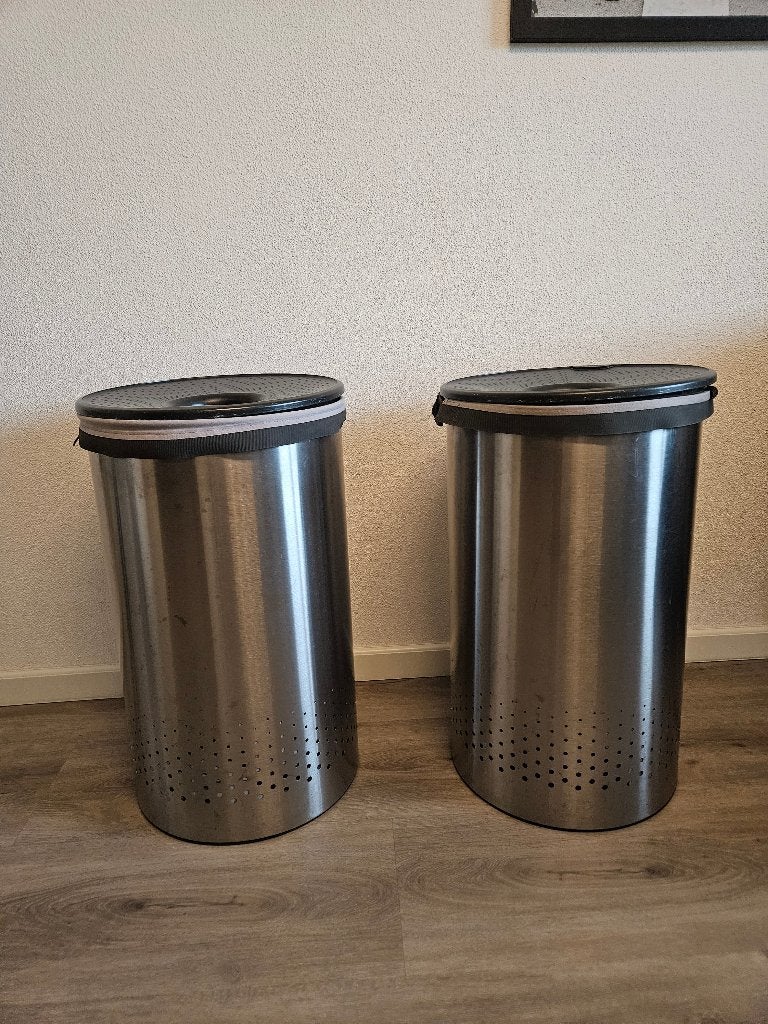 Twee Brabantia RVS wasmanden 60 liter, Huis en Inrichting, 40 liter of meer, Ophalen of Verzenden, Zo goed als nieuw, Rvs