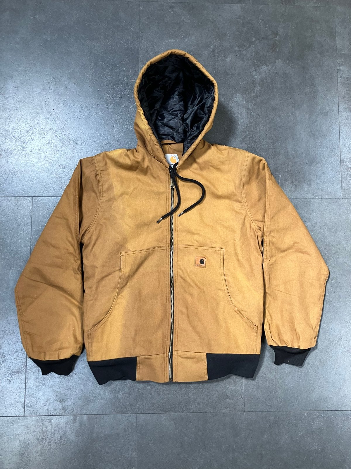 Carhartt Rework Bruin-Zwarte Canvas Werkjas met Capuchon, Kleding | Heren, Jassen | Zomer, Verzenden, Zo goed als nieuw, Overige maten